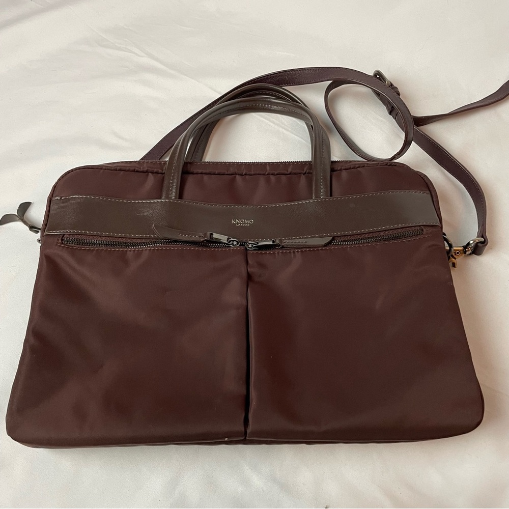KNOMO Womens Hanover 14" Crossbody Laptop Briefcase Business Tote Brown Maroon